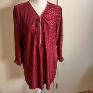 JM Collection Women's Tunic Blouse  3/4 sleeve Burgundy 2X